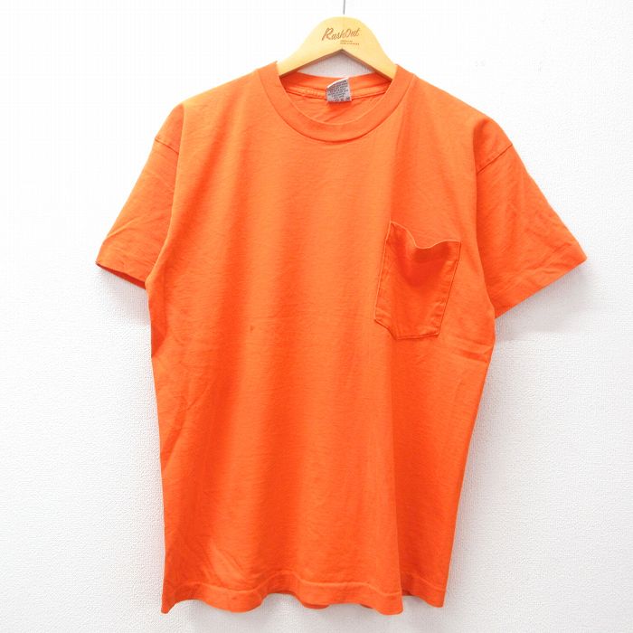 90s 半袖Tシャツ 胸ポケット オレンジ XL | 古着