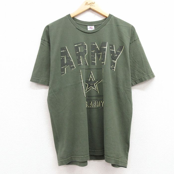 XL★古着 半袖 ビンテージ Tシャツ メンズ 00年代 00s ミリタリー USアーミー コットン クルーネック USA製 緑 グリーン 25jul10 中古