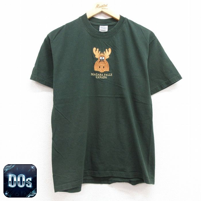 00s 半袖Tシャツ シカ ナイアガラの滝 グリーン M | 古着