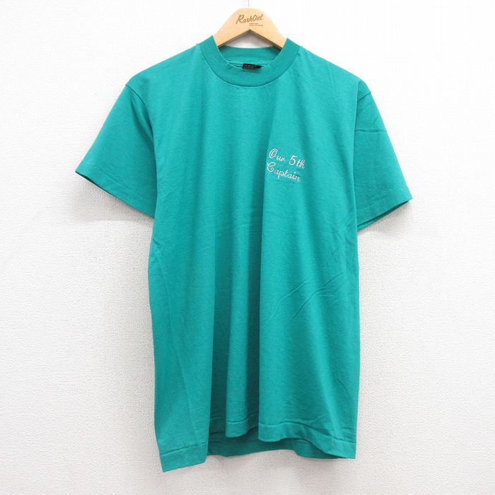 L★古着 フルーツオブザルーム 半袖 ビンテージ Tシャツ メンズ 90年代 90s Captain クルーネック USA製 青緑 25jul10 中古