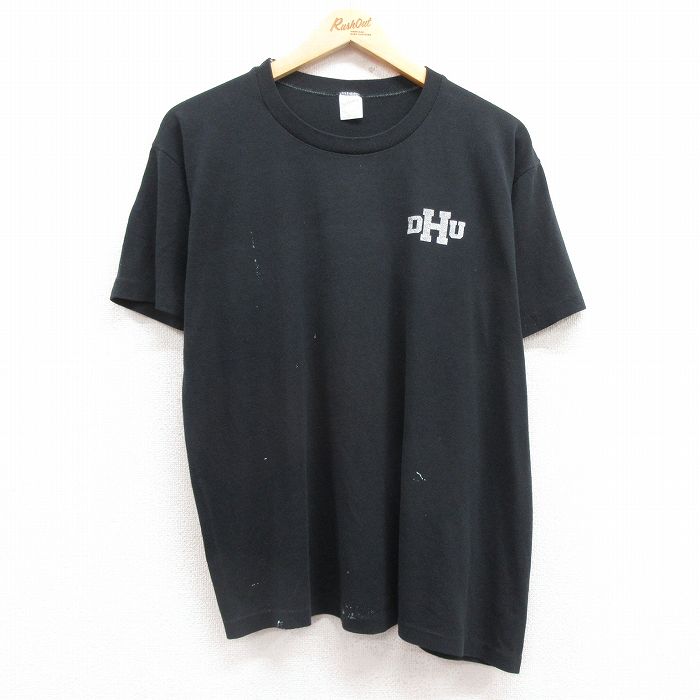 【50%OFF】XL★古着 半袖 ビンテージ Tシャツ メンズ 80年代 80s DHU クルーネック USA製 黒 ブラック 25jul10 中古