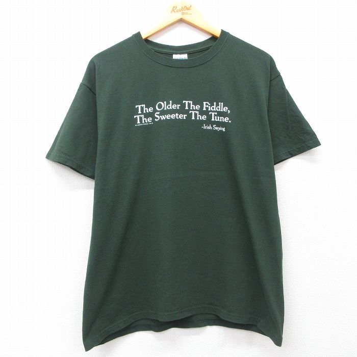 L★古着 半袖 ビンテージ Tシャツ メンズ 00年代 00s メッセージ コットン クルーネック 緑 グリーン 25jul11 中古