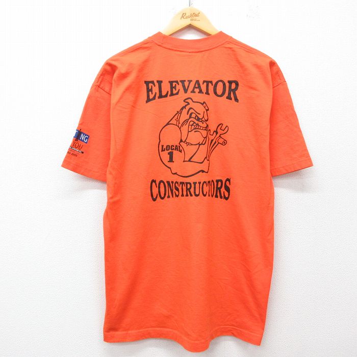 XL★古着 半袖 ビンテージ Tシャツ メンズ 90年代 90s ブルドッグ 星条旗 コットン クルーネック USA製 オレンジ 25jul11 中古