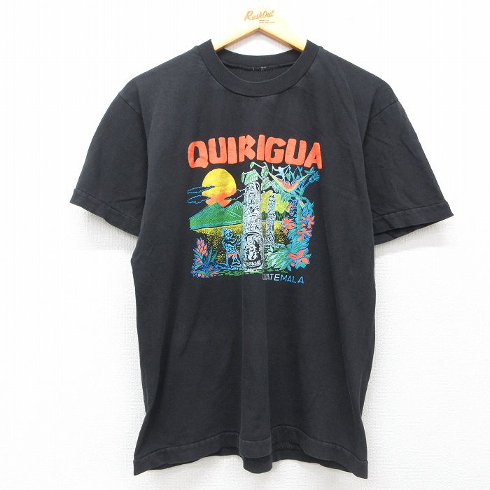 M★古着 半袖 ビンテージ Tシャツ メンズ 90年代 90s QUIRIGUA クルーネック 黒 ブラック 25jul11 中古
