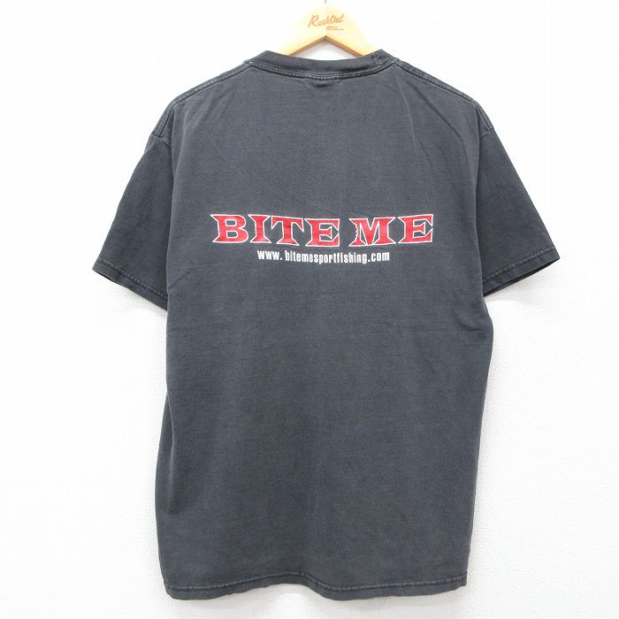 【20%OFF】L★古着 ヘインズ Hanes 半袖 ビンテージ Tシャツ メンズ 00年代 00s BITE ME fishing コットン クルーネック 黒 ブラック 【spe】 25jul11 中古
