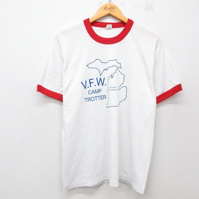 M★古着 スクリーンスターズ 半袖 ビンテージ Tシャツ メンズ 80年代 80s VFW クルーネック USA製 白 ホワイト リンガー 25jul11 中古