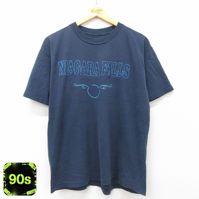 【50%OFF】90s 半袖Tシャツ ナイアガラの滝 ネイビー L | 古着