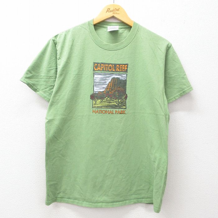 【50%OFF】M★古着 半袖 ビンテージ Tシャツ メンズ 00年代 00s CAPITOL REEF コットン クルーネック 緑 グリーン 25jul11 中古
