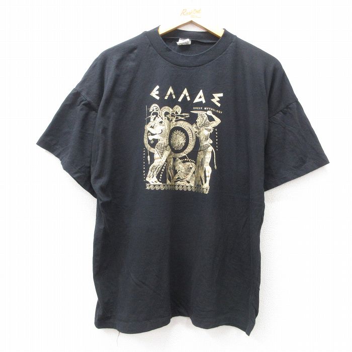 XL★古着 半袖 ビンテージ Tシャツ メンズ 90年代 90s GREEK コットン クルーネック 黒 ブラック 25jul11 中古