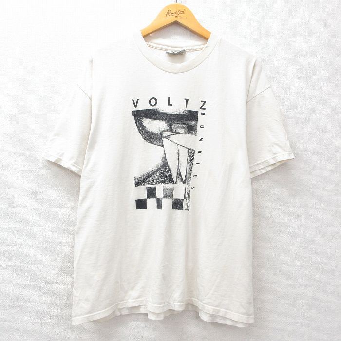 XL★古着 リー Lee 半袖 ビンテージ Tシャツ メンズ 90年代 90s VOLTZ アート 大きいサイズ コットン クルーネック USA製 白 ホワイト 【spe】 25jul11 中古