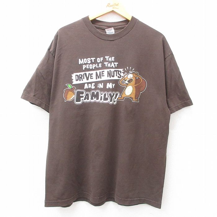 XL★古着 半袖 ビンテージ Tシャツ メンズ 00年代 00s リス コットン クルーネック 濃茶 ブラウン 25jul11 中古