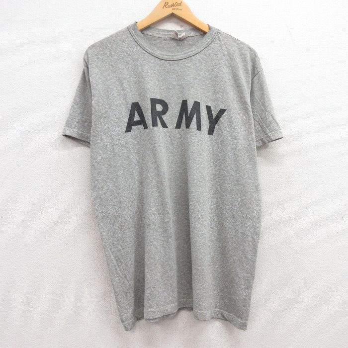 XL★古着 半袖 ビンテージ Tシャツ メンズ 90年代 90s ミリタリー アーミー ARMY クルーネック USA製 グレー 霜降り 25jul11 中古