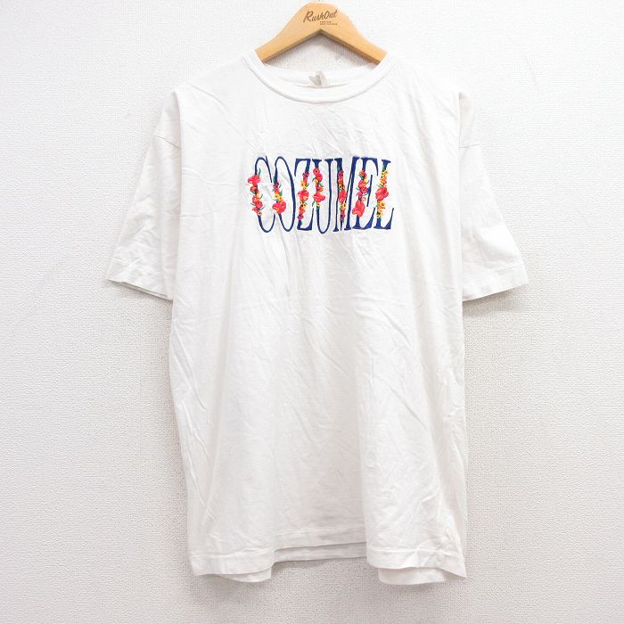 XL★古着 半袖 ビンテージ Tシャツ メンズ 90年代 90s コスメル 刺繍 コットン クルーネック 白 ホワイト 25jul11 中古
