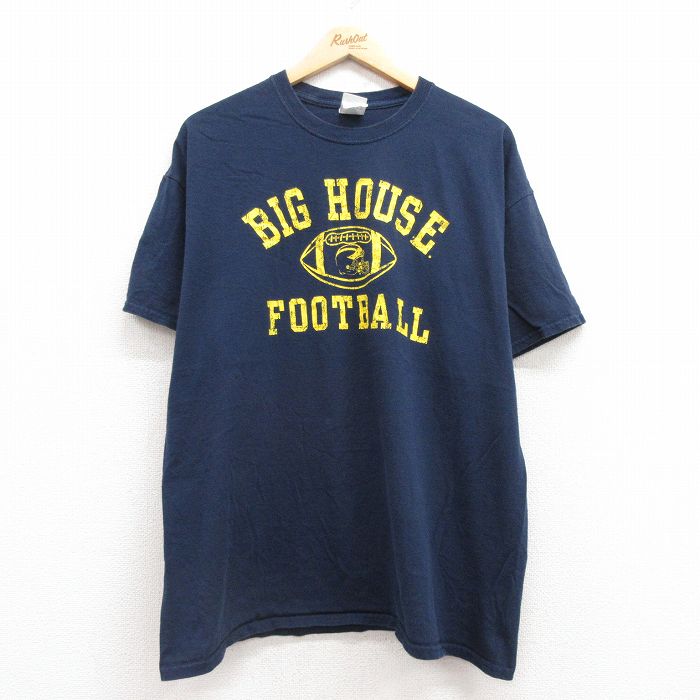 XL★古着 半袖 ビンテージ Tシャツ メンズ 00年代 00s フットボール コットン クルーネック 紺 ネイビー 25jul11 中古