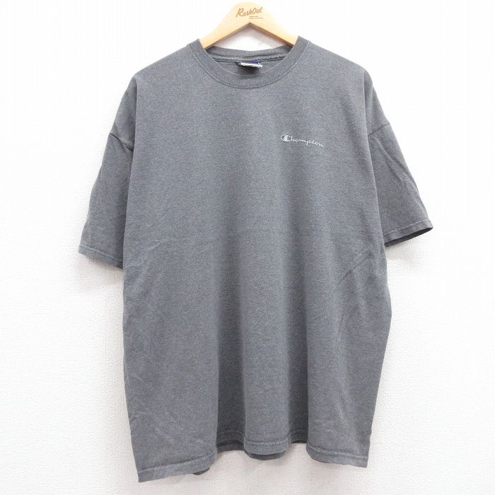 XL★古着 チャンピオン champion 半袖 ビンテージ Tシャツ メンズ 00年代 00s ワンポイントロゴ 大きいサイズ コットン クルーネック グレー 霜降り 25jul11 中古