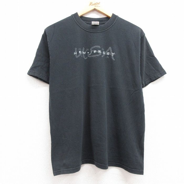 【20%OFF】L★古着 半袖 ビンテージ Tシャツ メンズ 00年代 00s ニュージャージー コットン クルーネック 黒 ブラック 25jul11 中古