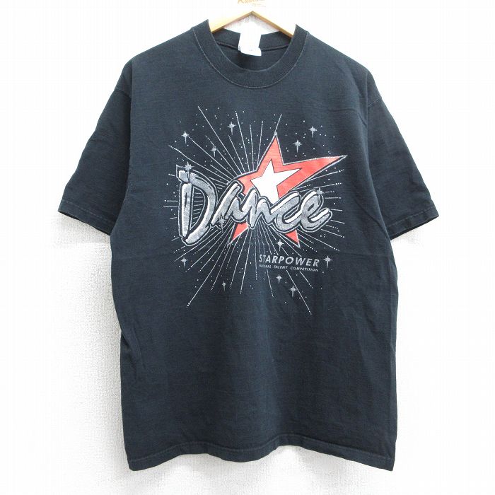 【20%OFF】L★古着 フルーツオブザルーム 半袖 ビンテージ Tシャツ メンズ 00年代 00s ダンス 星 コットン クルーネック 黒 ブラック 25jul11 中古