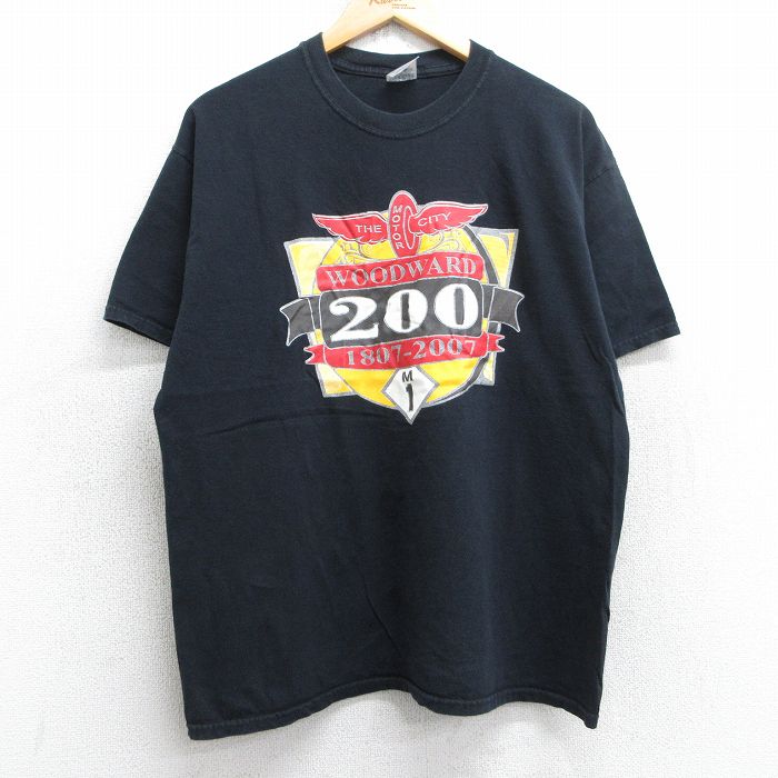L★古着 ジャージーズ 半袖 ビンテージ Tシャツ メンズ 00年代 00s WOODWARD 200 コットン クルーネック 黒 ブラック 25jul11 中古