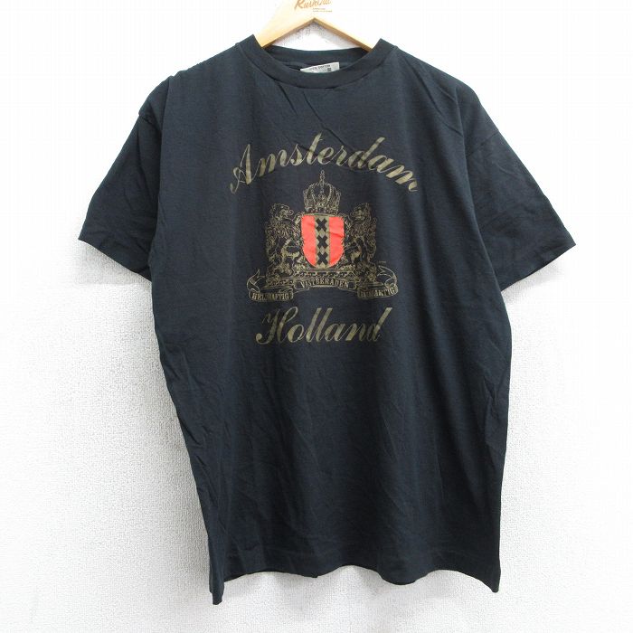 L★古着 半袖 ビンテージ Tシャツ メンズ 90年代 90s アムステルダム オランダ コットン クルーネック 黒 ブラック 25jul11 中古