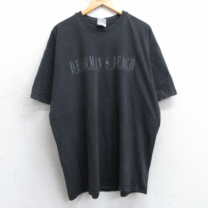 XL★古着 ヘインズ Hanes 半袖 ビンテージ Tシャツ メンズ 00年代 00s デッドマンズ ビーチ 大きいサイズ コットン クルーネック 黒 ブラック 25jul11 中古