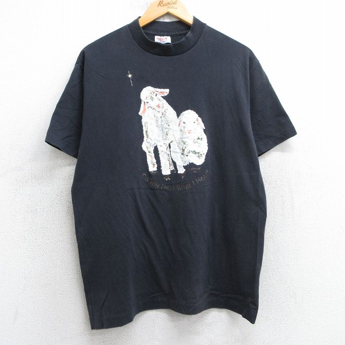L★古着 半袖 ビンテージ Tシャツ メンズ 80年代 80s ヤギ クルーネック USA製 黒 ブラック 25jul11 中古