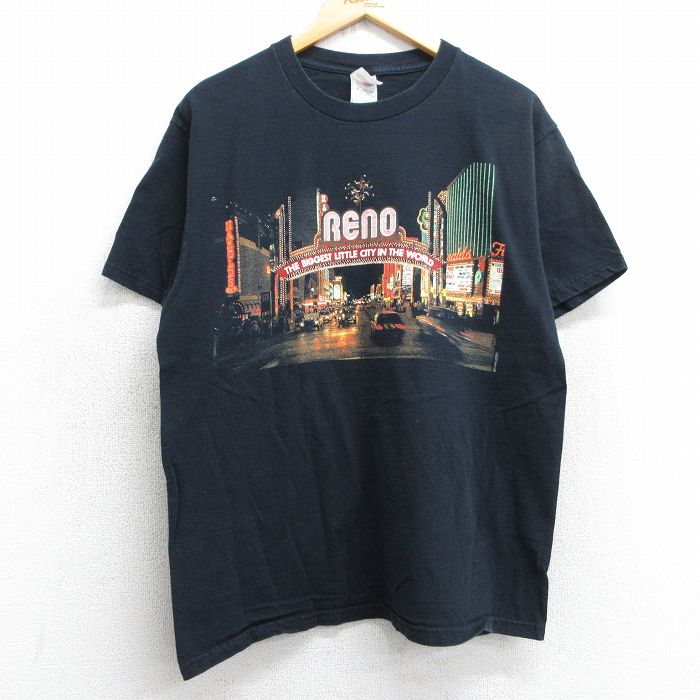 L★古着 フルーツオブザルーム 半袖 ビンテージ Tシャツ メンズ 00年代 00s RENO 街 コットン クルーネック 黒 ブラック 25jul11 中古