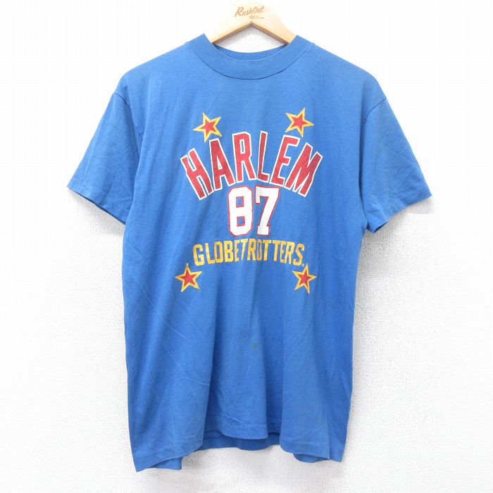 L★古着 ヘインズ Hanes 半袖 ビンテージ Tシャツ メンズ 80年代 80s HARLEM クルーネック USA製 青 ブルー 25jul11 中古