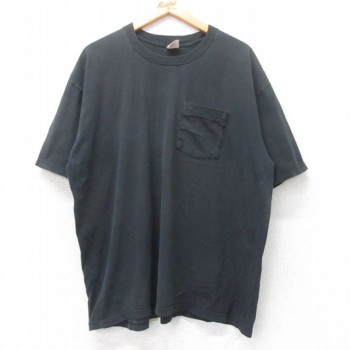 XL★古着 BVD 半袖 ビンテージ Tシャツ メンズ 00年代 00s 無地 胸ポケット付き 大きいサイズ コットン クルーネック 黒 ブラック 25jul11 中古