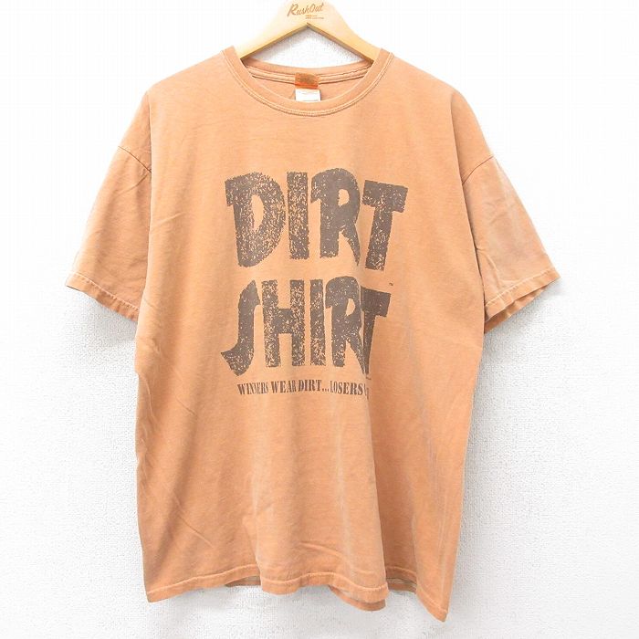 【50%OFF】XL★古着 半袖 ビンテージ Tシャツ メンズ 00年代 00s DIRT 大きいサイズ コットン クルーネック 茶系 ブラウン 25jul11 中古