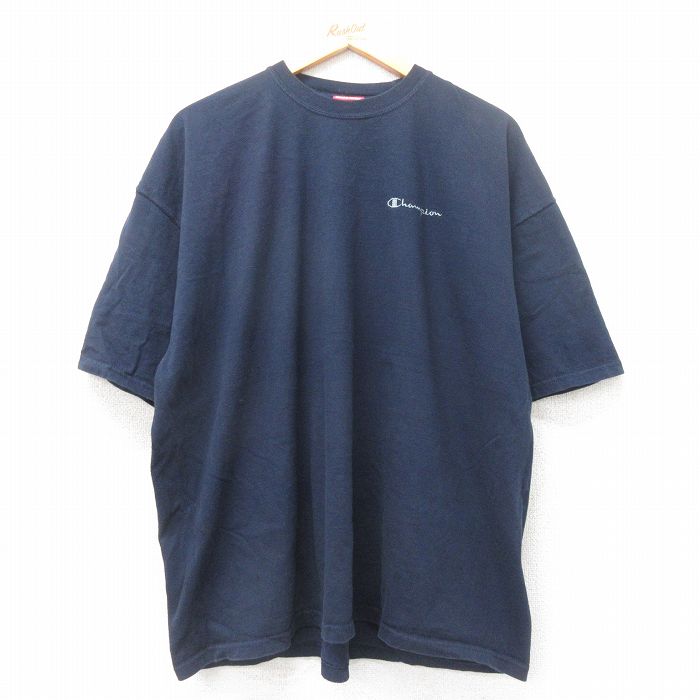 XL★古着 チャンピオン champion 半袖 ビンテージ Tシャツ メンズ 00年代 00s ワンポイントロゴ 大きいサイズ コットン クルーネック 紺 ネイビー 25jul11 中古