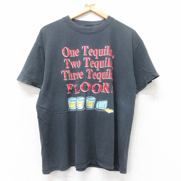 XL★古着 半袖 ビンテージ Tシャツ メンズ 00年代 00s テキーラ コットン クルーネック 黒 ブラック 25jul11 中古