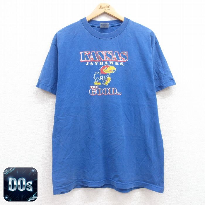 【50%OFF】00s 半袖Tシャツ カンザスジェイホークス ブルー L | 古着