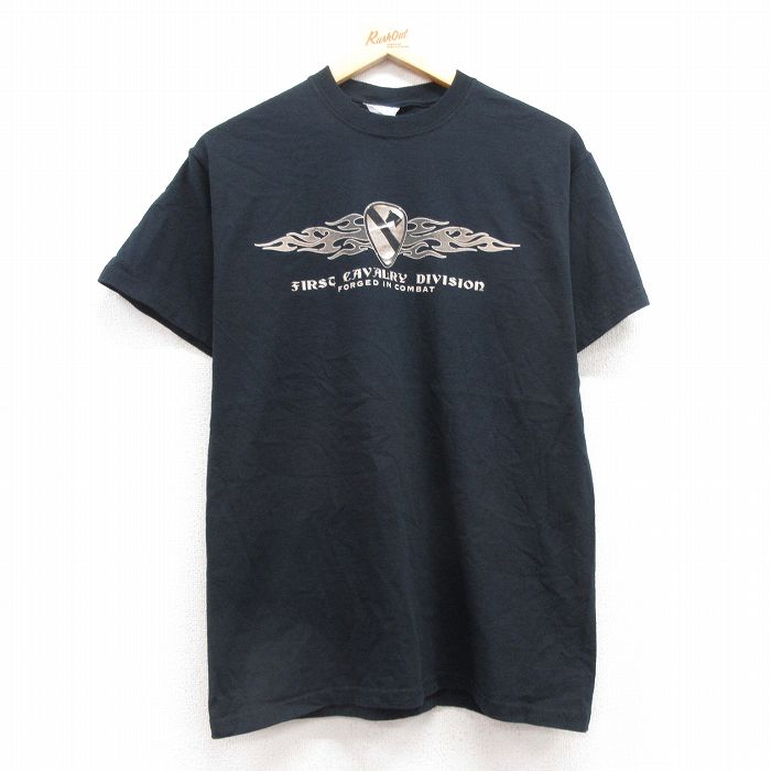 M★古着 半袖 ビンテージ Tシャツ メンズ 00年代 00s FIRST USアーミー コットン クルーネック 黒 ブラック 25jul11 中古