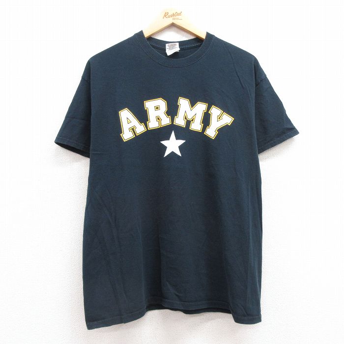 L★古着 半袖 ビンテージ Tシャツ メンズ 00年代 00s ミリタリー アーミー AMRY コットン クルーネック 黒 ブラック 25jul11 中古