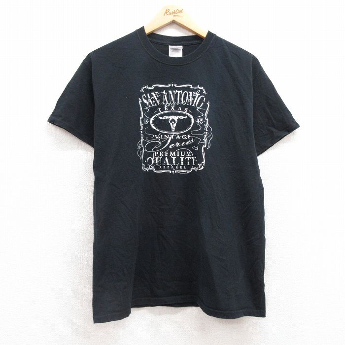 L★古着 半袖 ビンテージ Tシャツ メンズ 00年代 00s SAN ANTONIO コットン クルーネック 黒 ブラック 25jul11 中古
