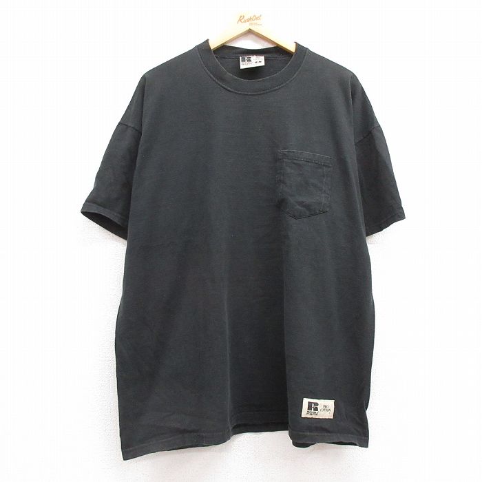 XL★古着 ラッセル 半袖 ビンテージ Tシャツ メンズ 00年代 00s 無地 胸ポケット付き 大きいサイズ コットン クルーネック 黒 ブラック 【spe】 25jul11 中古