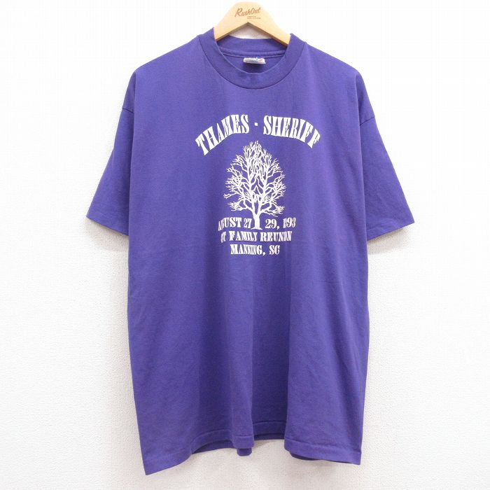 XL★古着 ヘインズ Hanes 半袖 ビンテージ Tシャツ メンズ 90年代 90s 木 大きいサイズ クルーネック USA製 紫 パープル 25jul11 中古