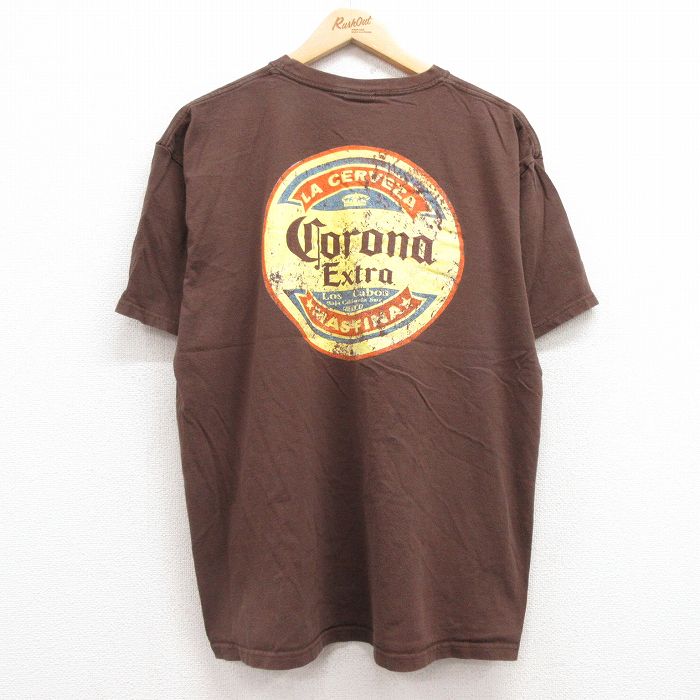 XL★古着 半袖 ビンテージ Tシャツ メンズ 00年代 00s コロナビール コットン クルーネック 茶 ブラウン 25jul11 中古