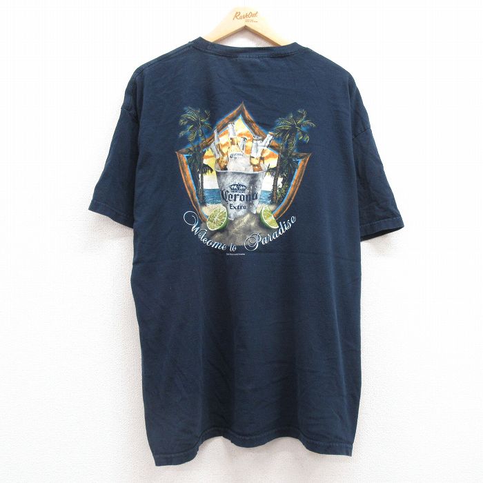 XL★古着 半袖 ビンテージ Tシャツ メンズ 00年代 00s コロナビール 大きいサイズ コットン クルーネック 紺 ネイビー 25jul11 中古