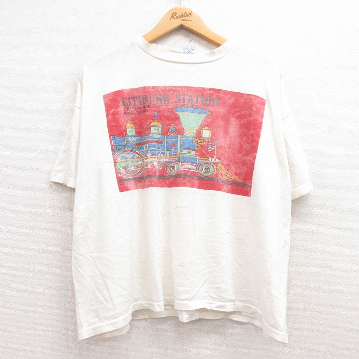 XL★古着 SIGNAL 半袖 ビンテージ Tシャツ メンズ 80年代 80s 汽車 大きいサイズ コットン クルーネック USA製 白 ホワイト 25jul11 中古