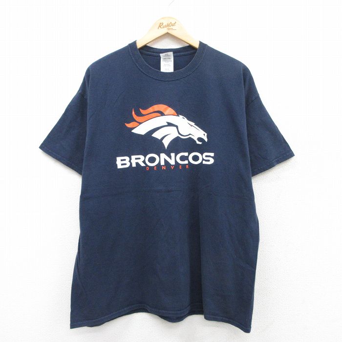 【20%OFF】XL★古着 半袖 ビンテージ Tシャツ メンズ 00年代 00s NFL デンバーブロンコス コットン クルーネック 紺 ネイビー アメフト スーパーボウル 25jul11 中古