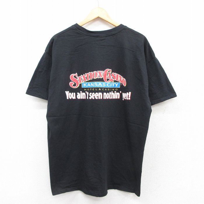 XL★古着 半袖 ビンテージ Tシャツ メンズ 90年代 90s STATION CASINO 大きいサイズ コットン クルーネック 黒 ブラック 25jul11 中古