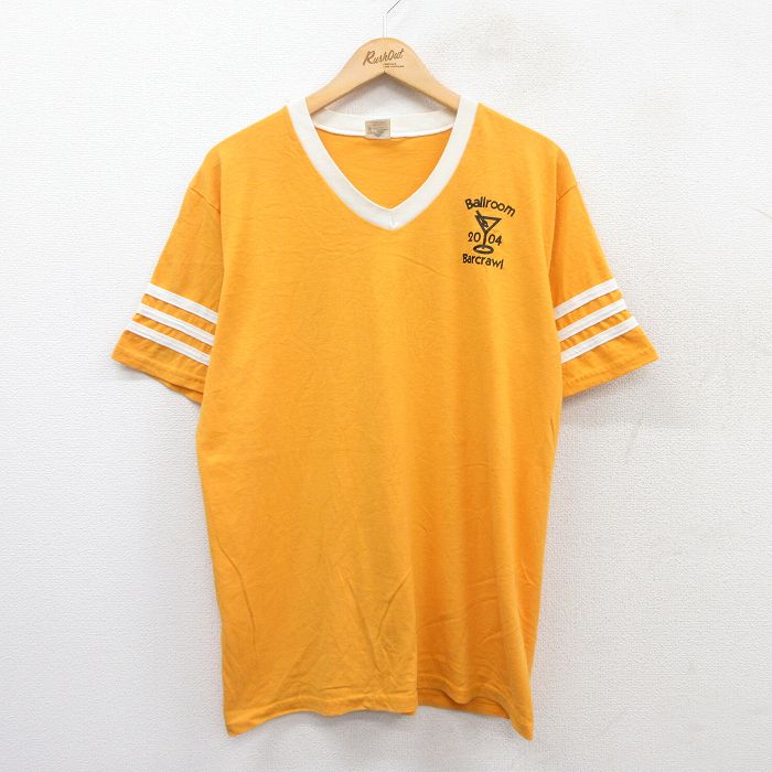 L★古着 半袖 ビンテージ Tシャツ メンズ 00年代 00s Ballroom Vネック 黄 イエロー 25jul11 中古