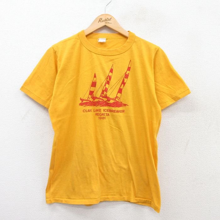 【50%OFF】M★古着 半袖 ビンテージ Tシャツ メンズ 80年代 80s レガッタ クルーネック 黄 イエロー 25jul11 中古