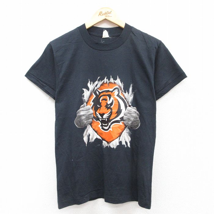 S★古着 スクリーンスターズ 半袖 ビンテージ Tシャツ メンズ 80年代 80s NFL シンシナティベンガルズ クルーネック カナダ製 黒　アメフト ブラック スーパーボウル 25jul11 中古