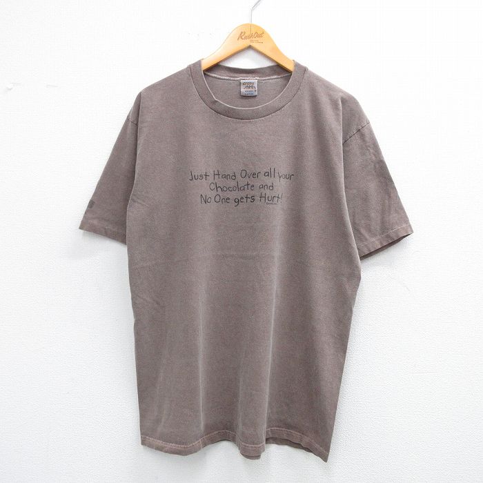 L★古着 crazy shirts 半袖 ビンテージ Tシャツ メンズ 90年代 90s メッセージ コットン クルーネック 茶系 ブラウン 25jul12 中古