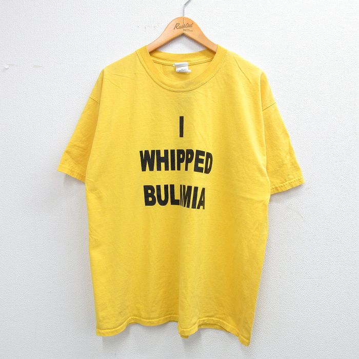 【50%OFF】XL★古着 半袖 ビンテージ Tシャツ メンズ 00年代 00s I WHIPPED BULIMIA 大きいサイズ コットン クルーネック 黄 イエロー 25jul12 中古