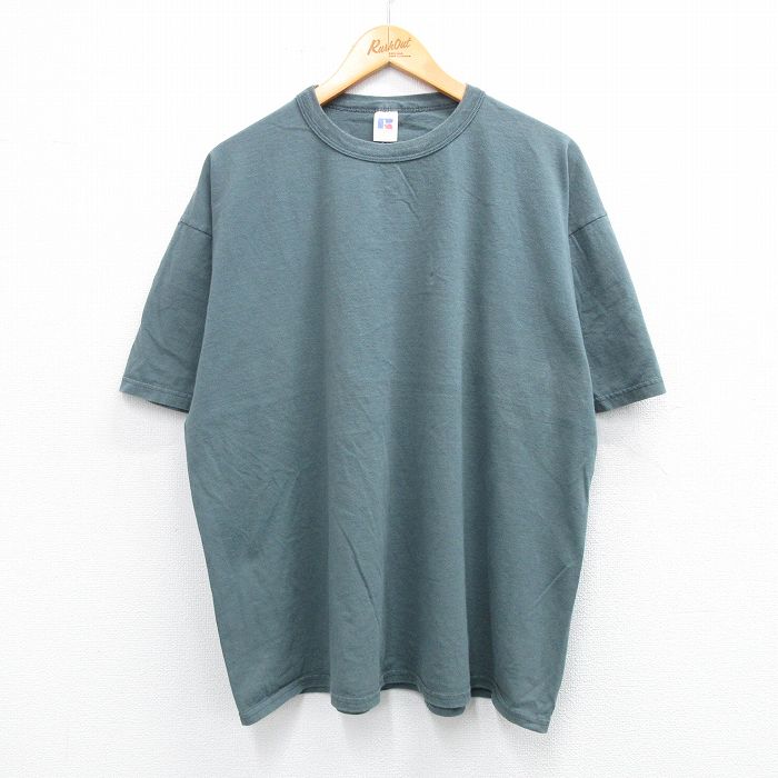 XL★古着 ラッセル 半袖 ビンテージ Tシャツ メンズ 00年代 00s 無地 大きいサイズ コットン クルーネック 緑系 グリーン 【spe】 25jul12 中古