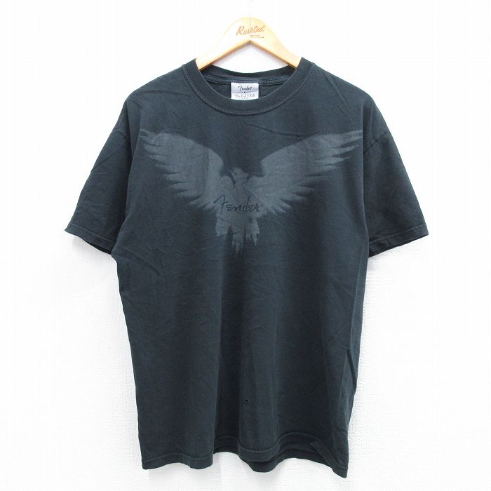 L★古着 半袖 ビンテージ Tシャツ メンズ 00年代 00s 鳥 Fender コットン クルーネック 黒 ブラック 25jul12 中古