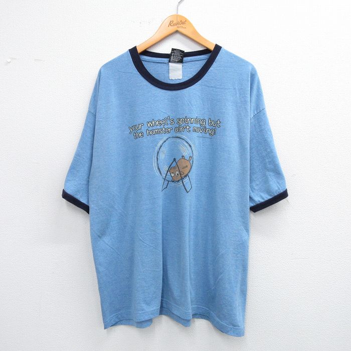 【50%OFF】XL★古着 半袖 ビンテージ Tシャツ メンズ 00年代 00s ハムスター 大きいサイズ コットン クルーネック 水色 霜降り リンガー 25jul12 中古